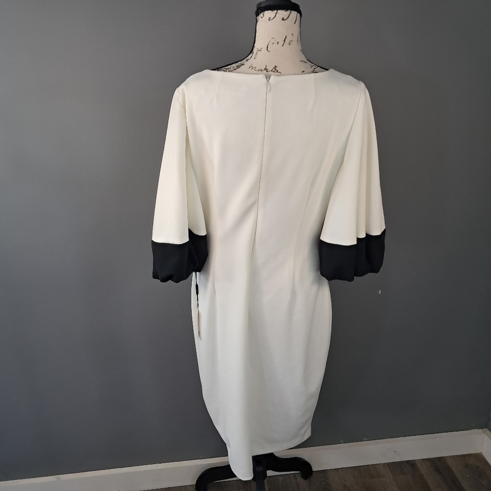 Calvin Klein Women's Sheath Dress White And Black 1/2 Sleeve Size 10 NWT - Picture 3 of 11